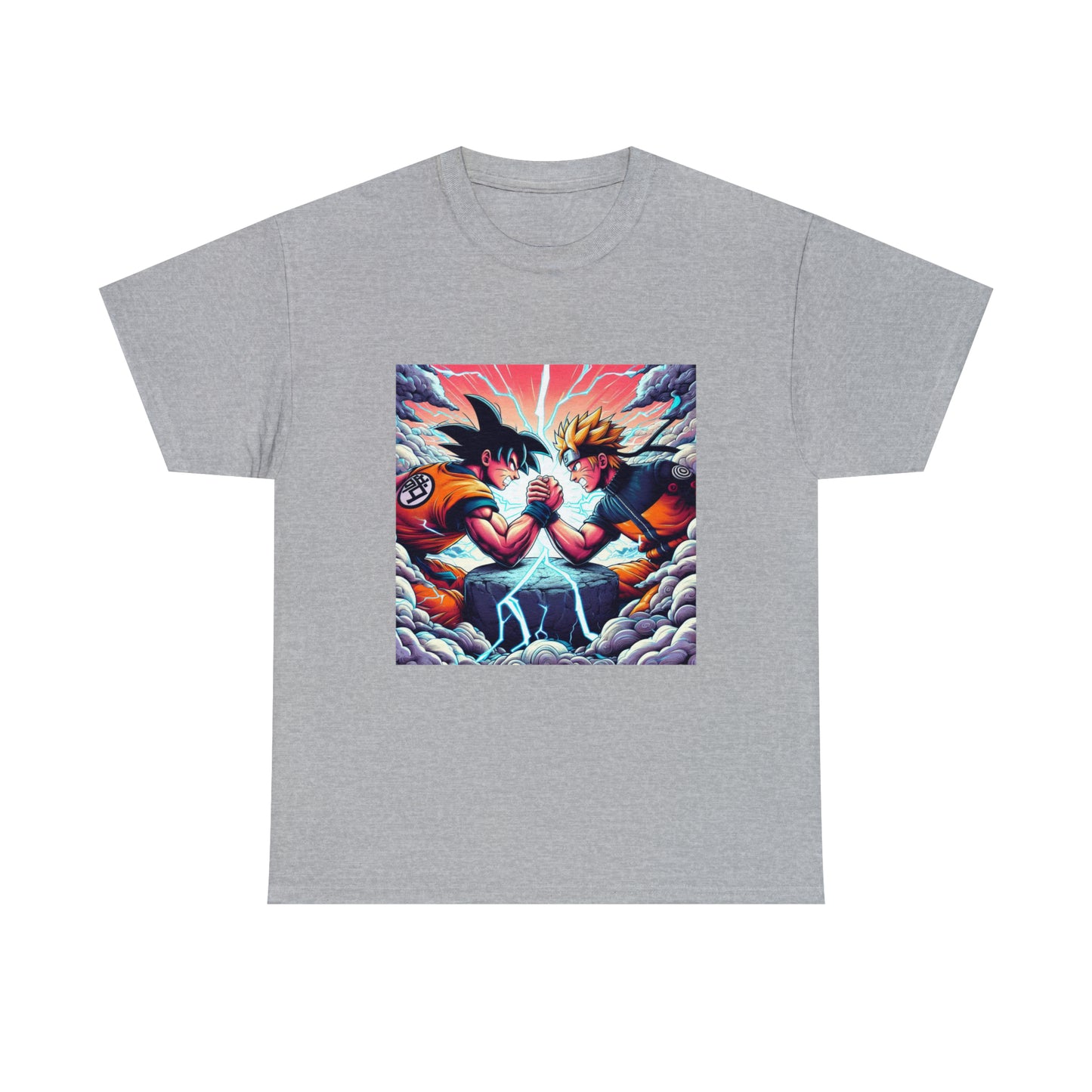 Goku and Naruto Arm Wrestling Unisex Heavy Cotton Tee