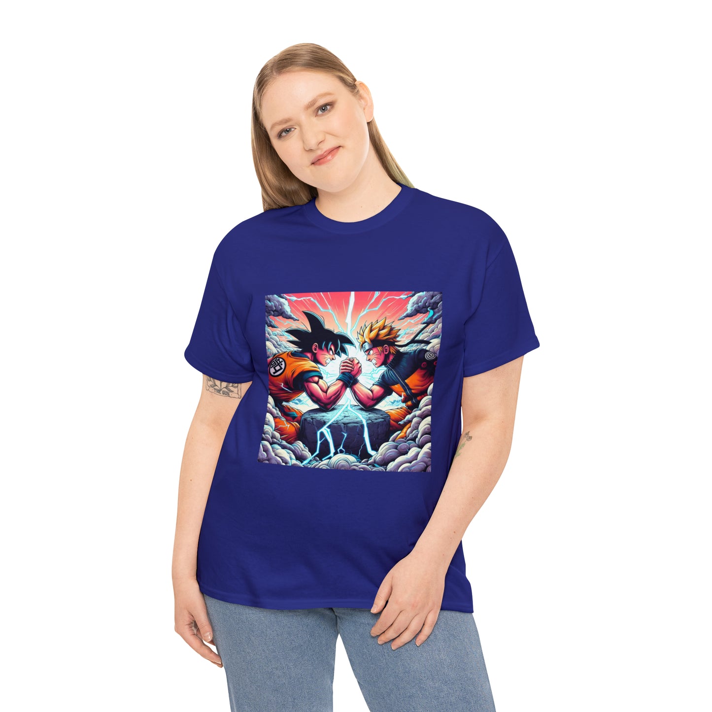 Goku and Naruto Arm Wrestling Unisex Heavy Cotton Tee