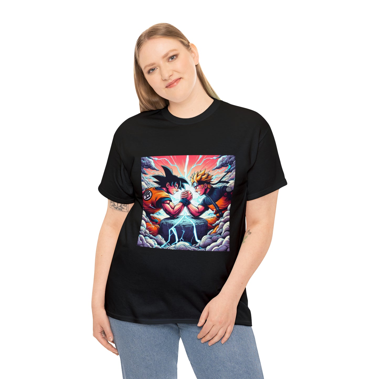 Goku and Naruto Arm Wrestling Unisex Heavy Cotton Tee