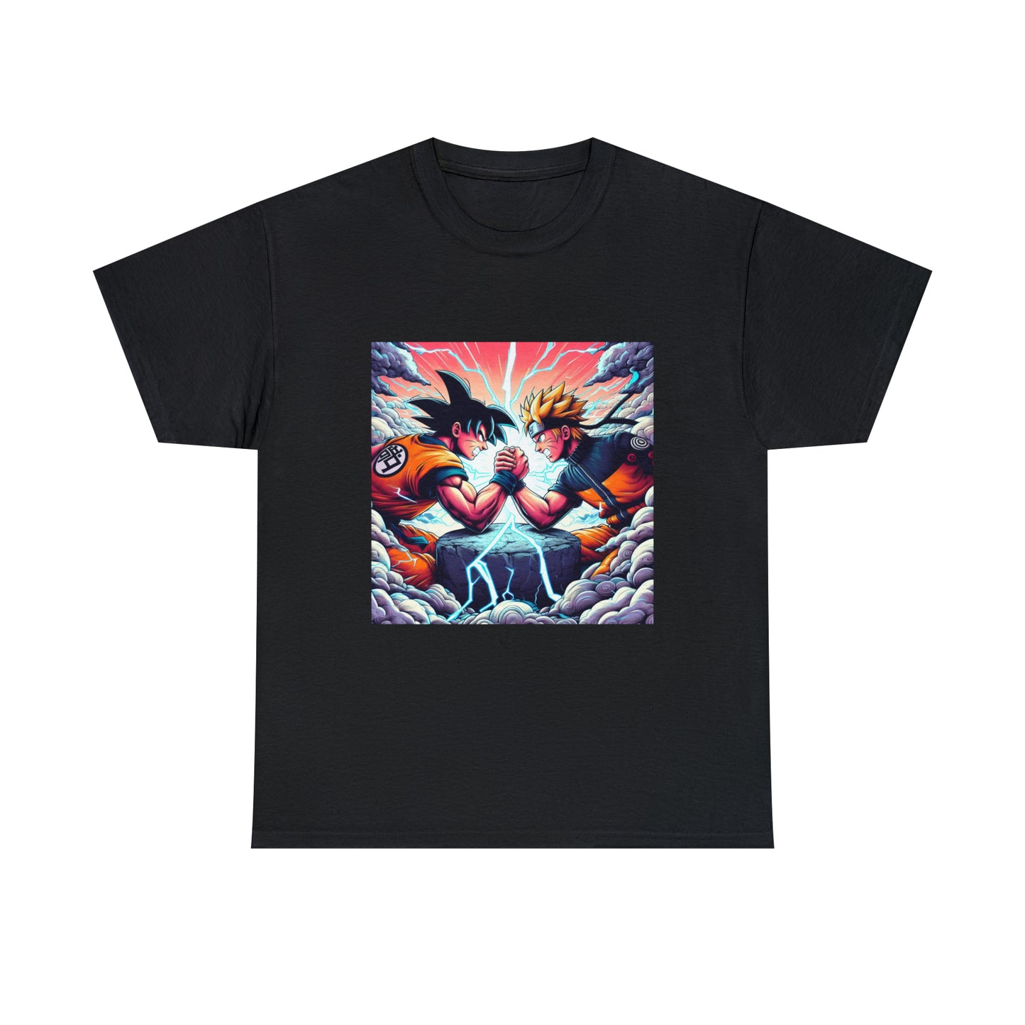 Goku and Naruto Arm Wrestling Unisex Heavy Cotton Tee