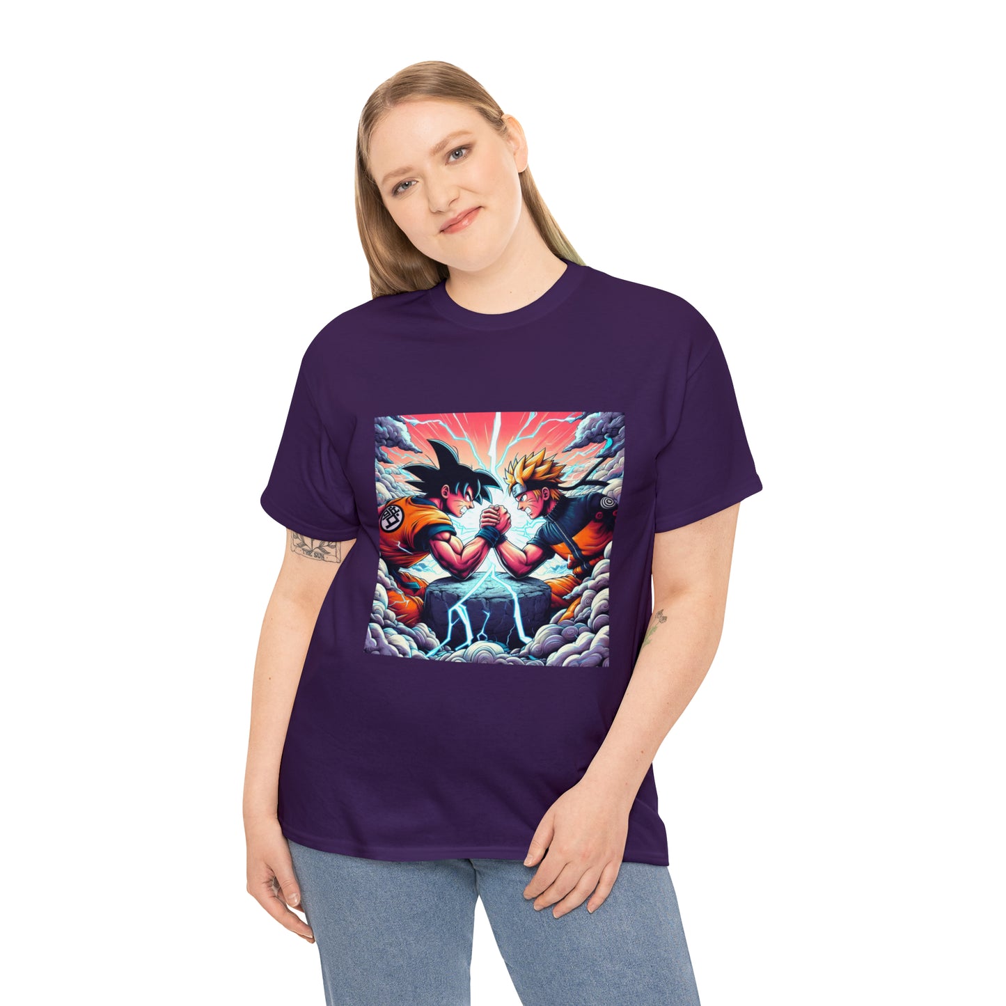 Goku and Naruto Arm Wrestling Unisex Heavy Cotton Tee
