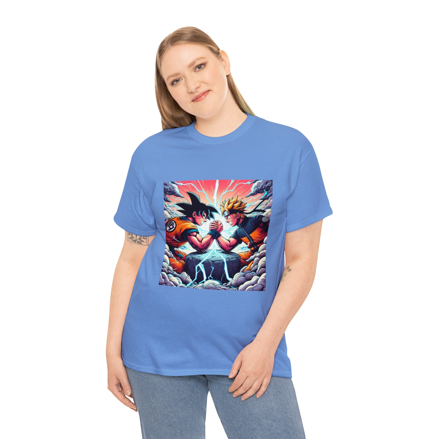 Goku and Naruto Arm Wrestling Unisex Heavy Cotton Tee