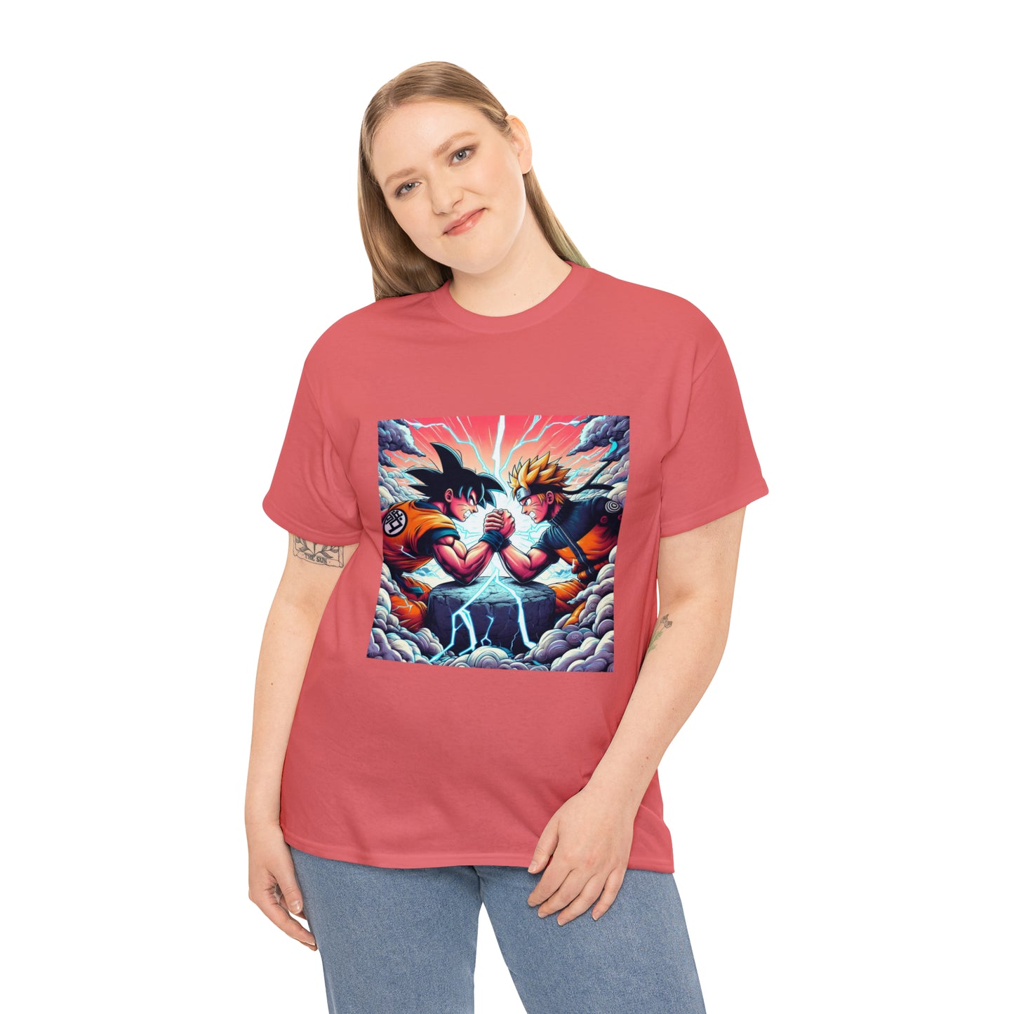 Goku and Naruto Arm Wrestling Unisex Heavy Cotton Tee