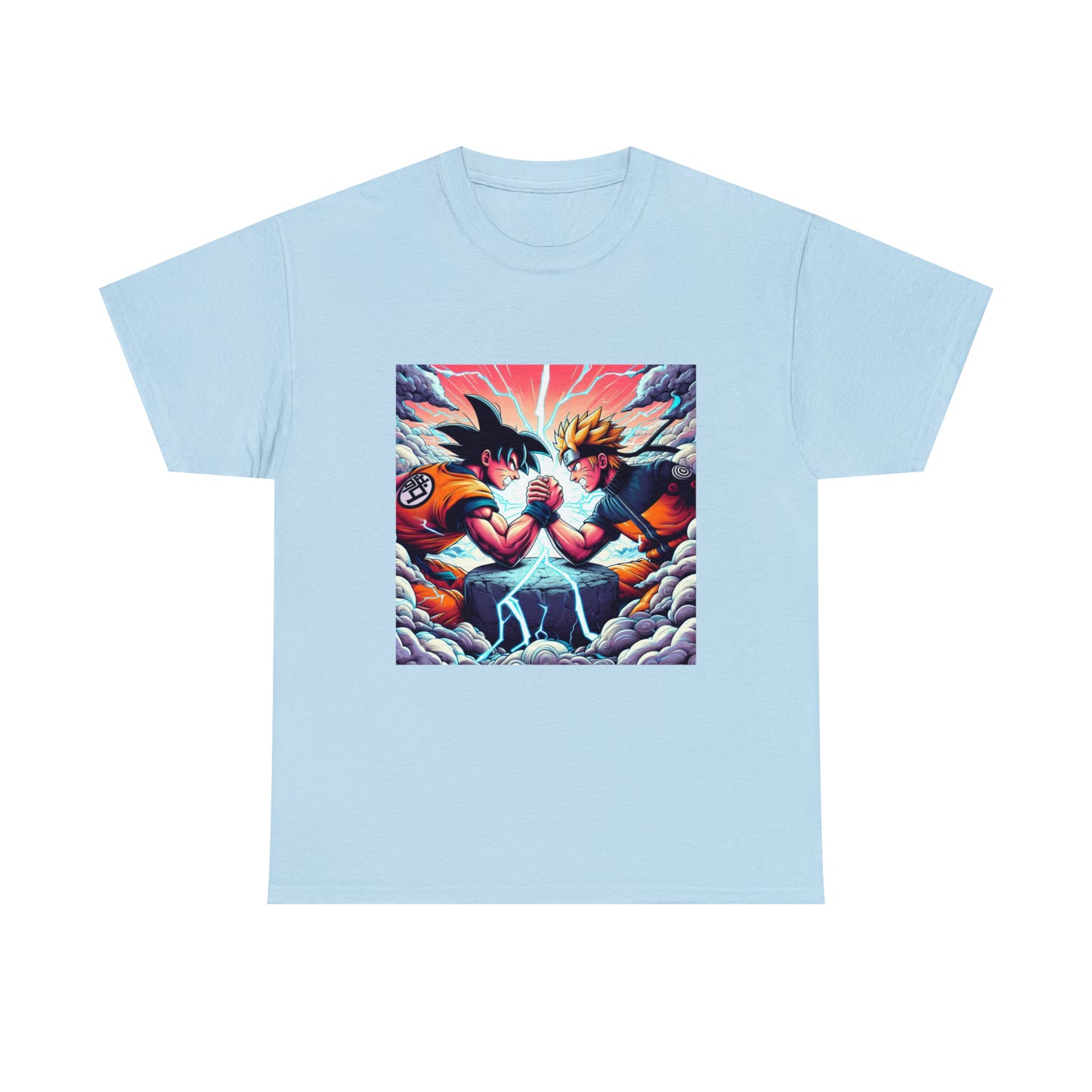 Goku and Naruto Arm Wrestling Unisex Heavy Cotton Tee