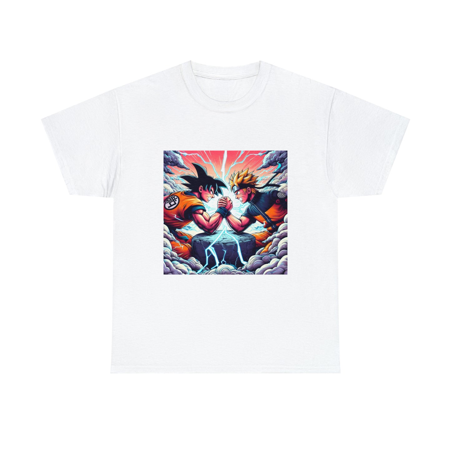 Goku and Naruto Arm Wrestling Unisex Heavy Cotton Tee