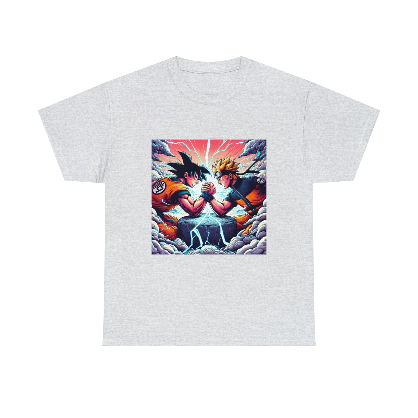 Goku and Naruto Arm Wrestling Unisex Heavy Cotton Tee