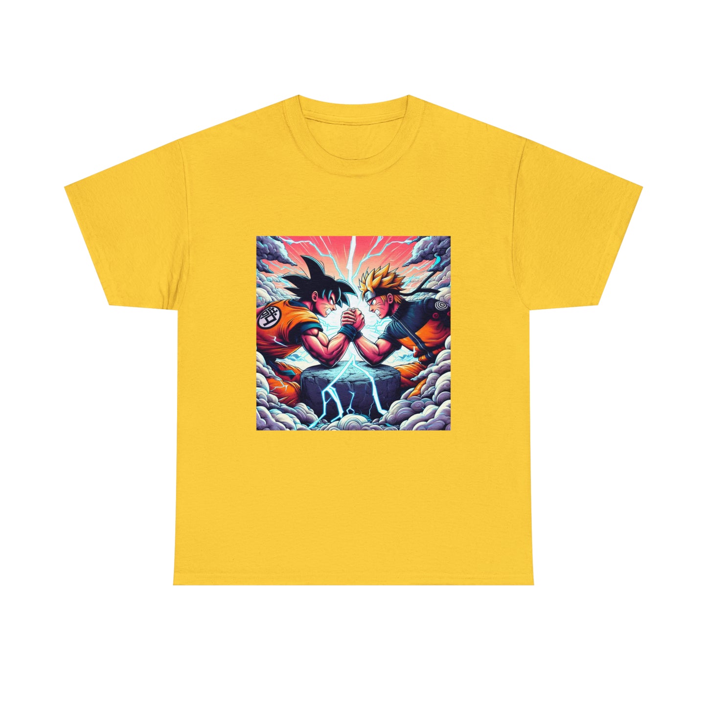 Goku and Naruto Arm Wrestling Unisex Heavy Cotton Tee